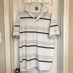 Callaway White Polo Black Stripes Large Opti-dri